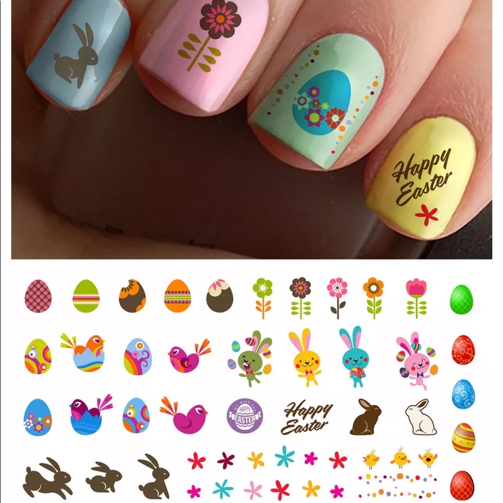 💌BO/GO$6🐰 Easter Bunny Eggs Nail Decals Water transfers Spring
